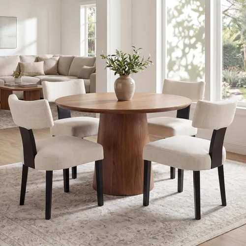 Miniatura 11 de VESCASA Juego de 2 sillas de comedor modernas de mediados de siglo, sillas de comedor tapizadas de lino con respaldo curvado ergonómico, patas