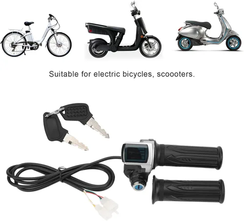 Miniatura 7 de Acelerador eléctrico para bicicleta, 48 V, agarre de acelerador de media torsión, juego de llaves de bloqueo de pantalla LED para motocicleta scooter