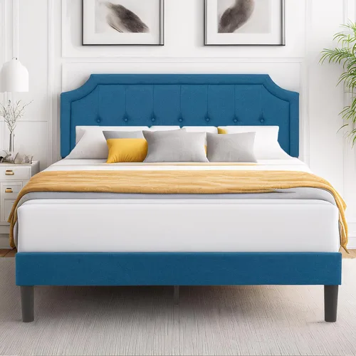 Miniatura 22 de VECELO Base de cama de plataforma de tamaño individual con cabecera tapizada de tela y soporte de listones de madera, no necesita somier/fácil Beige