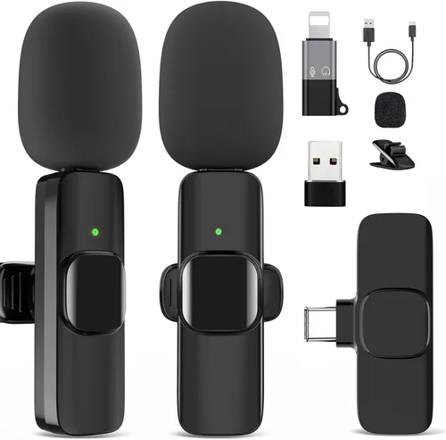 Miniatura 8 de Mini micrófono, micrófono inalámbrico 3 en 1 para iPhone, iPad, Android, cámara, micrófonos de solapa inalámbricos profesionales para grabación