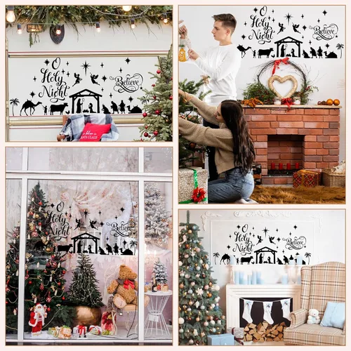 Miniatura 7 de Chinco Calcomanías grandes de decoración de pared con belén de Navidad, calcomanías de vinilo para pared, decoración de Navidad, murales religiosos