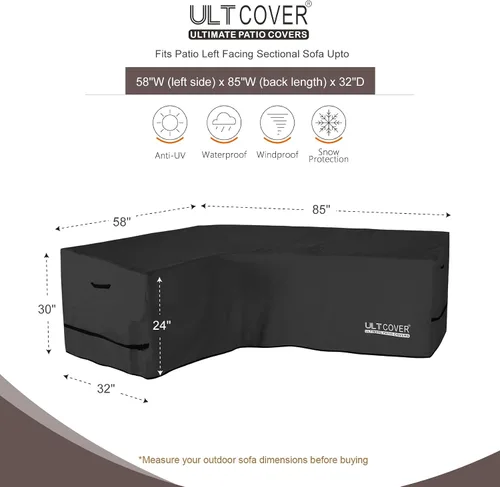 Miniatura 2 de ULTCOVER Funda de sofá modular para patio en forma de L con orientación a la izquierda, impermeable para muebles de sección exterior de 4 plazas