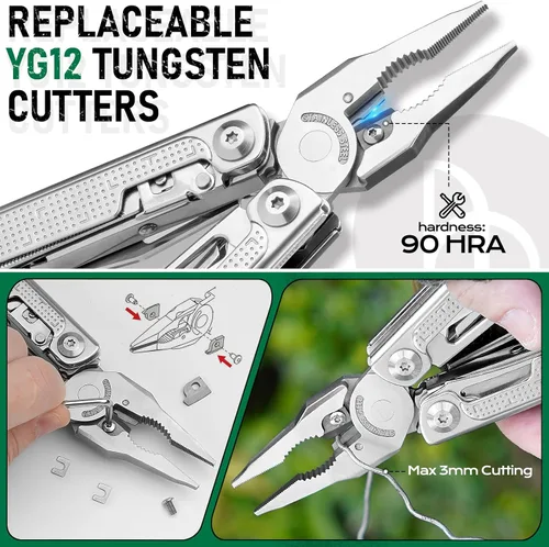 Miniatura 4 de BIBURY Multitools - Alicates Pro BI2049, alicates plegables multiherramienta con hoja de sierra grande, cortadores de alambre, multiherramienta