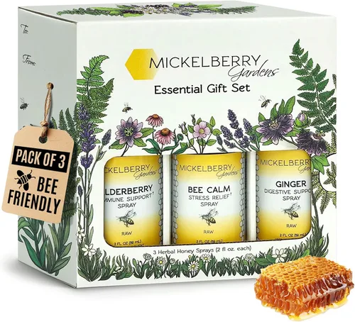 Mickelberry Gardens The Essential Gift Set – Set de regalo orgánico que incluye spray de apoyo inmunológico, spray de alivio de tensión y spray de