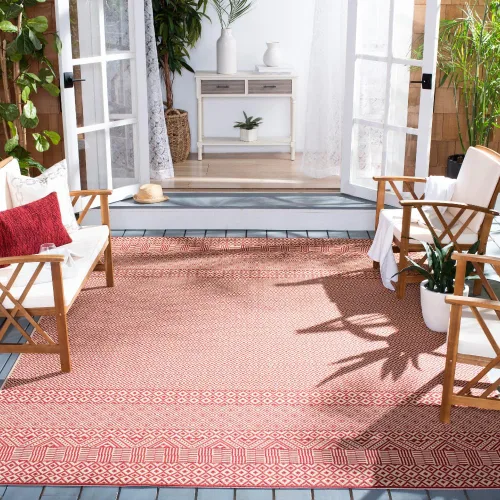 Miniatura 50 de SAFAVIEH Alfombra lavable para exteriores, colección Courtyard de 2.3 x 6.7 pies, beige y azul aguamarina, no desprende pelusa y es fácil