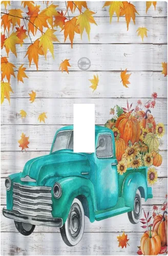 Miniatura 2 de Placas de pared vintage de otoño y otoño con una sola palanca, hojas de camión, textura de tablón, cubierta de interruptor de luz de 1 pandilla