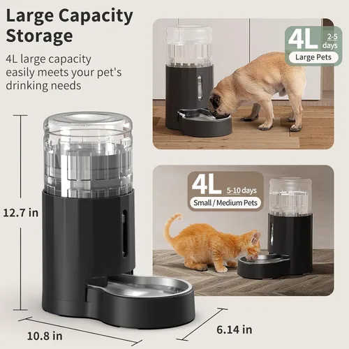 Miniatura 2 de JUNSPOW Dispensador de agua para gatos con cuenco de acero inoxidable, dispensador automático de agua por gravedad para gatos o perros pequeños