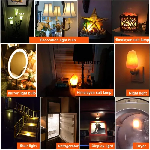 Miniatura 7 de LiteHistory E12 1 vatio igual 15w bombillas de luz nocturna 150lm lámpara de sal del Himalaya bombilla 2700K t22 t7 bombilla LED paquete de 2