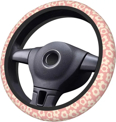 Miniatura 4 de Funda para volante con diseño floral abstracto de flores rosadas para mujeres, hombres y niñas, accesorios de automóvil, decoración antideslizante