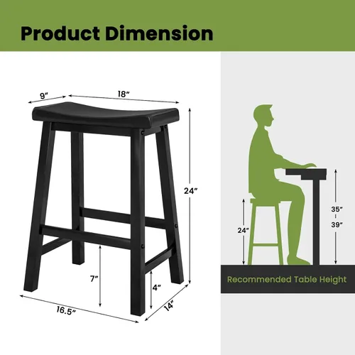 Miniatura 3 de COSTWAY Juego de 2 taburetes de silla de montar de 24 pulgadas de altura de mostrador con patas de madera maciza y reposapiés, taburetes modernos