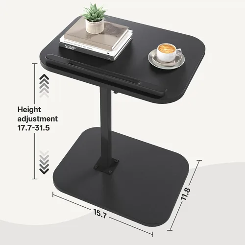Miniatura 2 de Mesa de bandeja de TV, bandeja para reposabrazos lateral de sofá, altura ajustable, abatible, mesa auxiliar de aperitivos con giro de 360° e Negro
