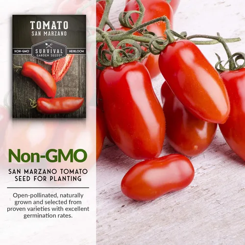 Miniatura 3 de Survival Garden Seeds - Semilla de tomate San Marzano para plantar - 1 paquete con instrucciones para plantar y cultivar tomates ciruela italianos