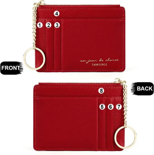 Miniatura 97 de Tarjetero delgado con bloqueo RFID, billetera de bolsillo pequeño, con cremallera Keychian para monedero, monedero y tarjetero para mujeres y hombres