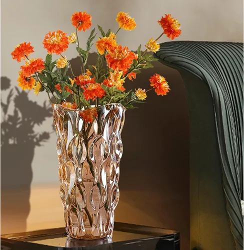 Miniatura 7 de Florero de cristal ámbar grueso de 9.5 pulgadas de alto para decoración del hogar, comedor, mesa de boda, oficina, vacaciones, fiesta, centro de mesa