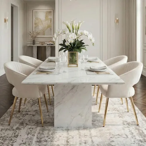 Miniatura 3 de Hyfirm Juego de 2 sillas de comedor de cuero, modernas sillas de cocina color dorado crema con respaldo hueco, sillas laterales tapizadas para sala