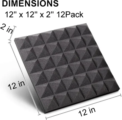 Miniatura 8 de Foneso Paneles de espuma acústica, paneles de espuma a prueba de sonido de alta densidad de 12 x 12 x 2 pulgadas para paredes, paneles acústicos