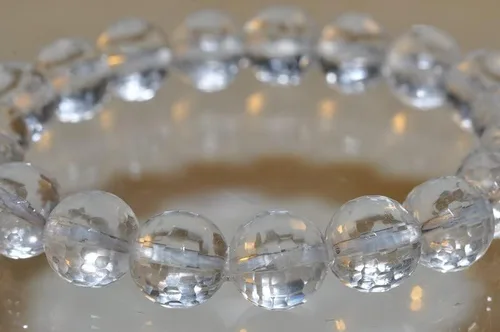 Miniatura 2 de Bella-gems Pulsera elástica redonda facetada de cuarzo con cristal de roca transparente de 0.394in 19 cuentas A1362