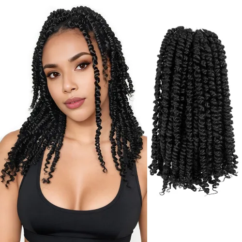 Miniatura 39 de Pelo Passion Twist de 8 pulgadas, trenzas de ganchillo pretrenzadas, paquetes de 8 paquetes (1B/negro natural)