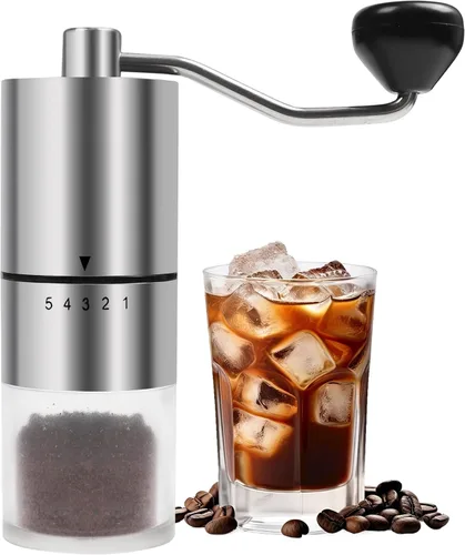 Miniatura 8 de Molinillo de café manual con muela de cerámica para espresso, prensa francesa, 5 ajustes ajustables, molinillo manual con muela incorporada