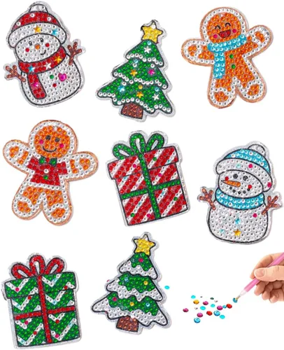 Miniatura 9 de Little Jupiter Juego de adornos de Navidad con imán y diamantes para niños, 16 piezas, manualidades de Navidad para niños, kits de adornos de Navidad