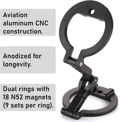 Miniatura 8 de Soporte de teléfono de doble anillo magnético – Soporte plegable de aluminio CNC de rotación de 360°, tornillo de 1/4 pulgadas, interfaz de zapata