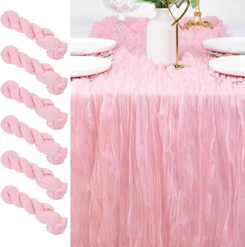 Miniatura 13 de Camino de mesa de estopilla para el día de San Valentín, 10 pies, estilo bohemio, gasa rústica, camino de mesa para baby shower, boda, fiesta