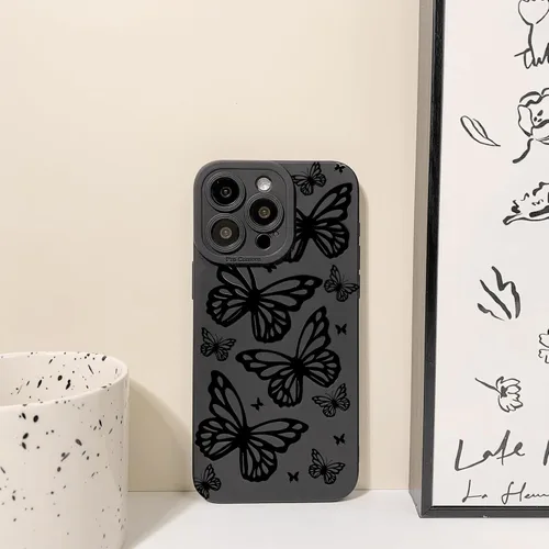 Miniatura 4 de Lovmooful Funda compatible con iPhone 13 Pro Max, diseño de mariposa grande, negro, para niñas y mujeres, TPU suave a prueba de golpes, protector