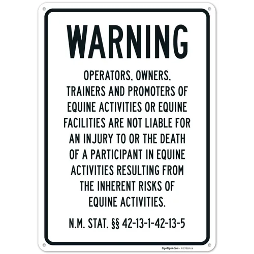 Miniatura 11 de Sigo Signs, Warning Under New Mexico Law Patrocinador de actividad equina o letrero profesional, 10 x 7 pulgadas, calcomanías de vinilo de 4 mil