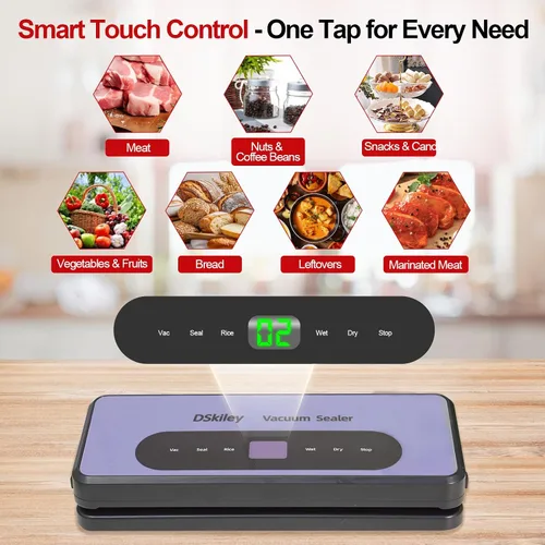 Miniatura 3 de Máquina selladora al vacío para conservación de alimentos, potente succión de 80 kPa, cortador integrado y kit de inicio, modos seco y húmedo