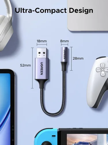 Miniatura 8 de UGREEN Adaptador de audio USB a conector de 3.5 mm Tarjeta de sonido con soporte para micrófono TRRS Auriculares DAC 24bit 96kHz USB a conector