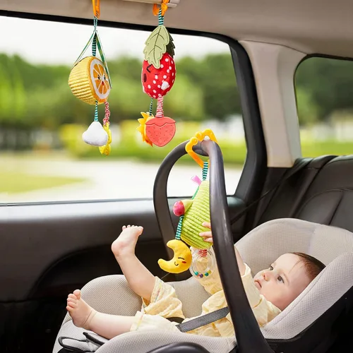 Miniatura 7 de TUMAMA Juguetes para bebés de 3, 6, 9, 12 meses, sonajeros colgantes de frutas, aguacate, plátano, naranja y fresa, juguetes móviles para cochecito