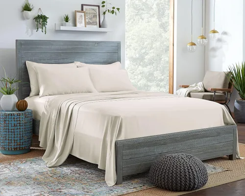 Stylinen Juego de sábanas de eucalipto 100 % orgánico, tamaño individual, 3 piezas, tencel lyocell, sedosas, suaves y lisas, transpirables, Marfil