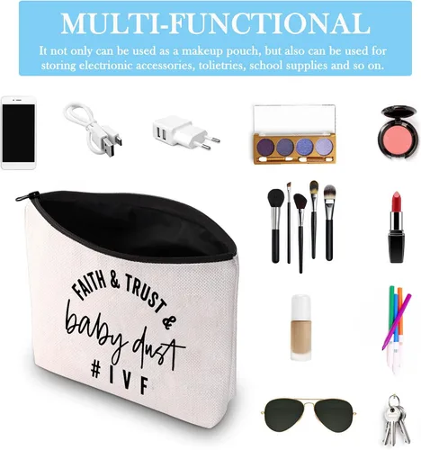 Miniatura 3 de Bolsa de maquillaje IVF Warrior Faith Trust y Baby Dust IVF IUI Transfer Day Regalo inspirador de infertilidad, Bolsa de polvo para bebés Faith Trust