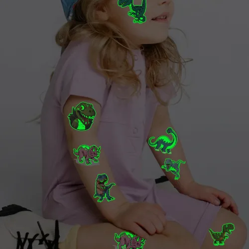 Miniatura 6 de CHARLENT Tatuajes temporales de dinosaurios que brillan en la oscuridad para niños, 74 hojas individuales, tatuajes luminosos de dinosaurio