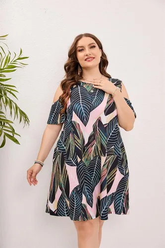 Miniatura 35 de Hbeyyto - Vestido informal de manga corta con hombros descubiertos para mujer, holgado y con bolsillos, talla grande