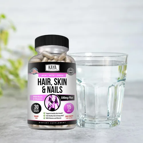 Miniatura 7 de Kaya Naturals Cápsulas de uñas para el cabello y la piel con biotina, vitaminas para el cabello y la piel, vitamina D, vitamina B-12 A, soporte