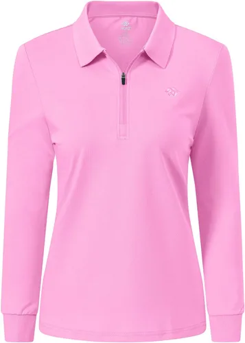 Miniatura 46 de JINSHI Polo de golf para mujer, de manga larga, con cremallera, deportiva, de secado rápido, atlética, casual, ajustada
