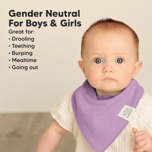 Miniatura 6 de KeaBabies 8 unidades de baberos orgánicos tipo bandana para niñas - Baberos tipo triángulo súper absorbentes para bebés que babean y están en Lila