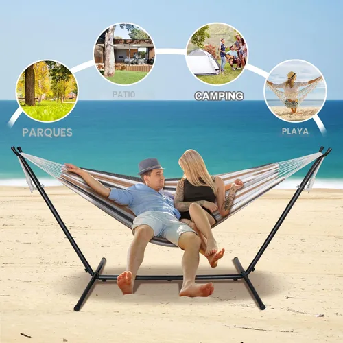 Miniatura 4 de SUPER DEAL Hamaca portátil para 2 personas con soporte de hamaca de 9 pies, capacidad de 620 libras, cama de hamaca ajustable con funda