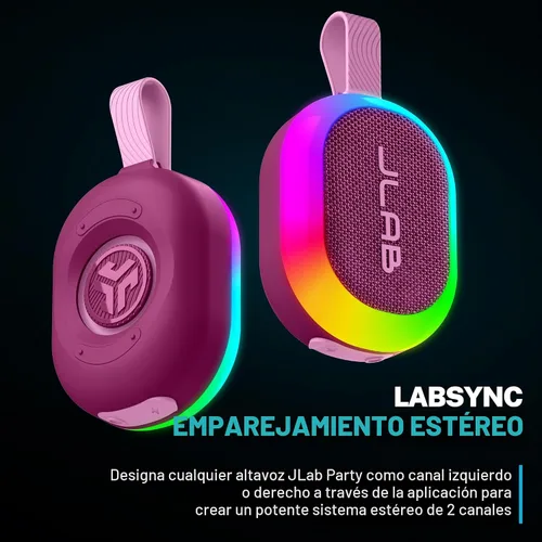 Miniatura 5 de JLab Altavoz Bluetooth Portátil Pop Party, Mulberry, Más de 8 Horas de Reproducción, Impermeabilización IP55, Asa de Bucle Desmontable, Iluminación