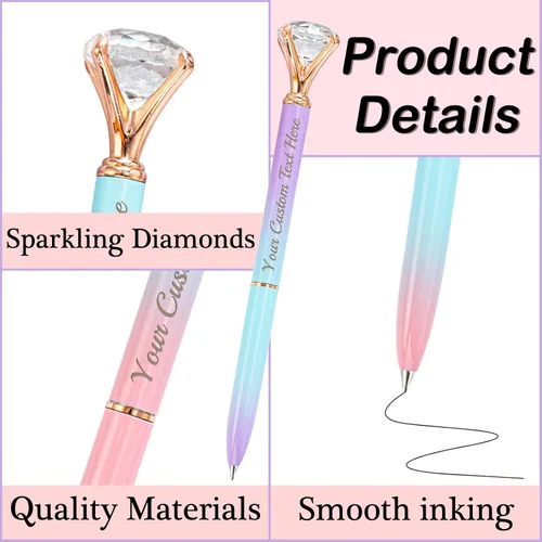 Miniatura 2 de Bolígrafos personalizados de diamantes grandes, bolígrafo de cristal grabado personalizado con logotipo de nombre, bolígrafo de lujo personalizado