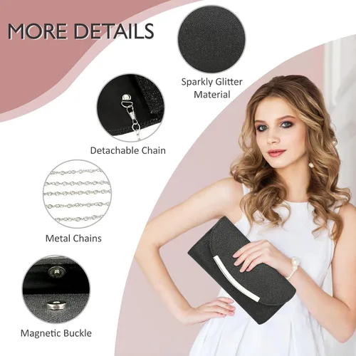 Miniatura 4 de Bolsos de mano para mujer, lentejuelas brillantes, sobre con purpurina, bolsa de noche, formal, boda, fiesta, bolso de mano