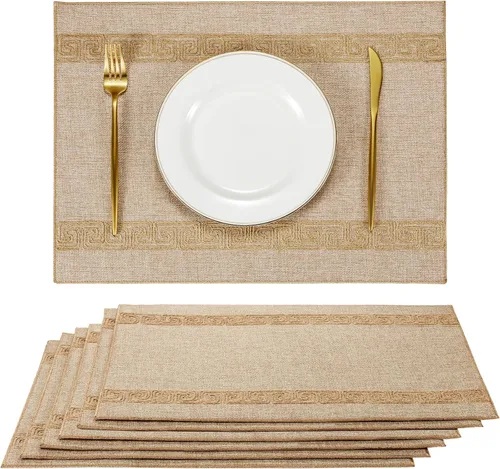 Juego de 6 manteles individuales de tela tipo lino, resistentes al calor, antideslizantes, lavables a máquina, manteles individuales duraderos para