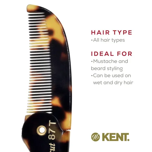 Miniatura 6 de Kent 87T TY - Peine de bolsillo plegable hecho a mano para hombres, peine alisador de pelo de dientes finos para el cuidado diario del cabello