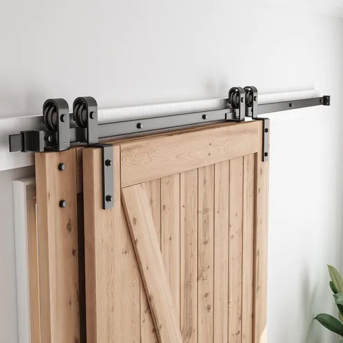 Miniatura 12 de SMARTSTANDARD Kit de herrajes para puerta corredera de granero de 9 pies de derivación - para puertas de madera dobles - un solo carril - suave