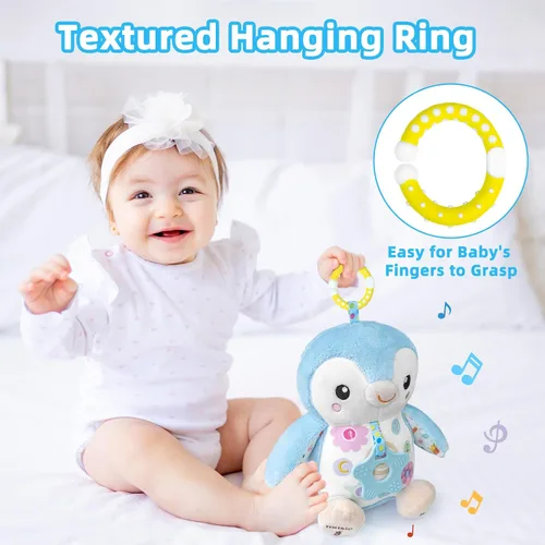 Miniatura 4 de Juguetes para bebés de 0 a 6 meses, animal de peluche musical con sonajeros y papel arrugado, anillo colgante para juego sensorial, juguetes