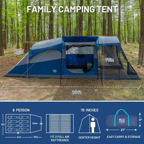 Miniatura 7 de TIMBER RIDGE Tienda de campaña familiar para 8 personas con sala de pantalla, doble capa, impermeable, resistente a la intemperie, gran túnel