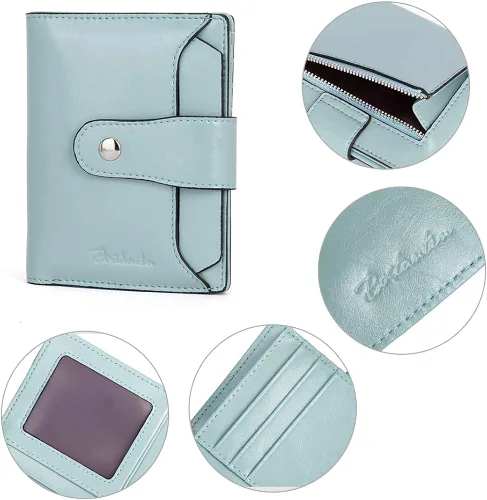 Miniatura 4 de BOSTANTEN - Billetera de cuero para mujer con bloqueo RFID, pequeña, con cremallera, de bolsillo, para tarjetas, con ventana para documento