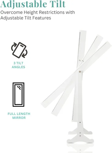 Miniatura 22 de LUXFURNI Armario de joyería con luz LED, espejo de pie, organizador de almacenamiento grande con cerradura y cajones (blanco)