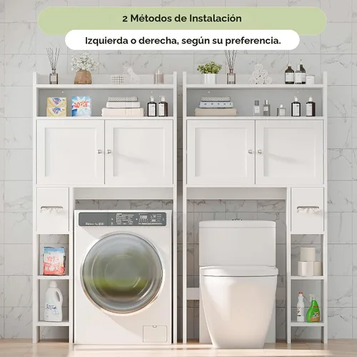 Miniatura 4 de MU Gabinete de almacenamiento sobre el inodoro con puertas, organizador de almacenamiento de baño de 32 pulgadas con estantes laterales, estante